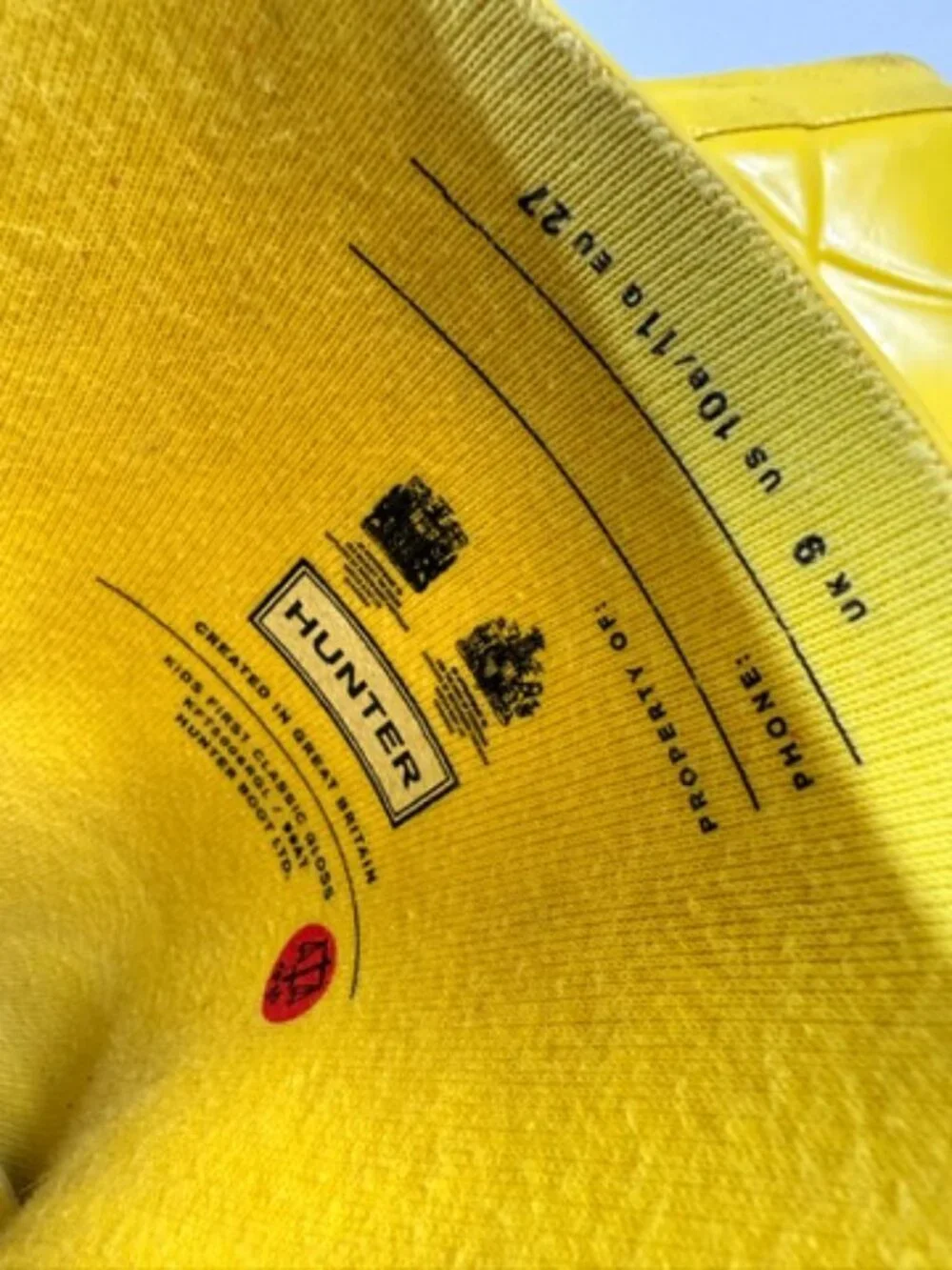 HUNTER Kids Original Yellow Rain Boots Wellington Waterproof Size 10C